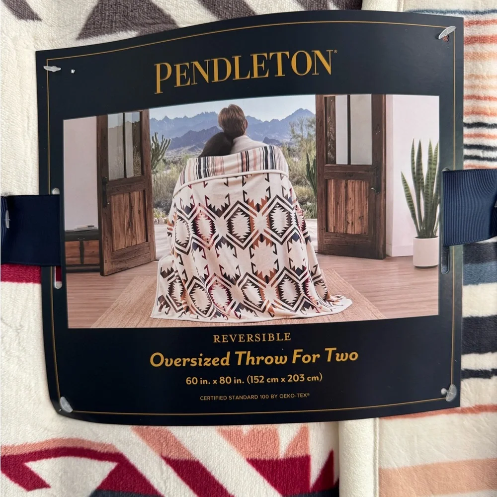 Pendleton Iconic Aztec Print Oversized Throw Blanket For 2  60”x80”